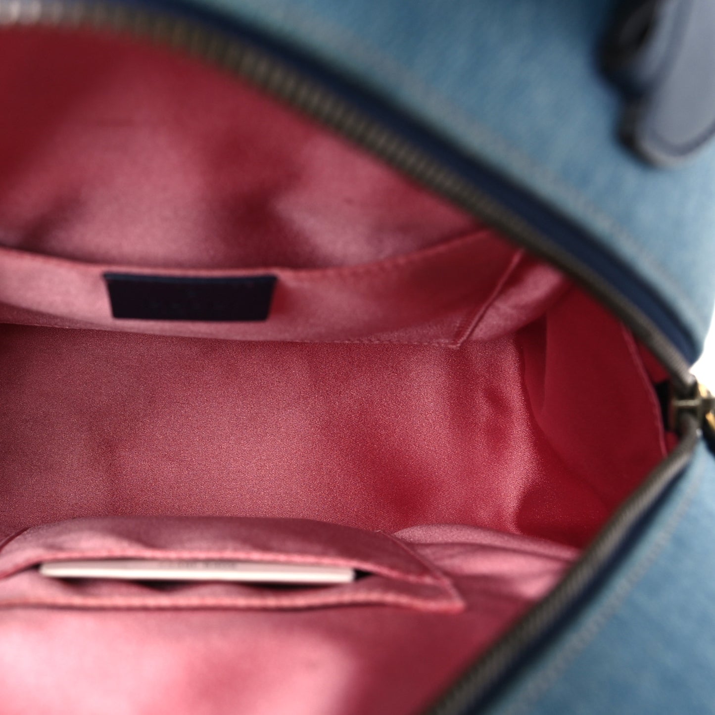 Kura Denim Matelasse Cubic Pearl Studded GG Marmont Dome Backpack Blue