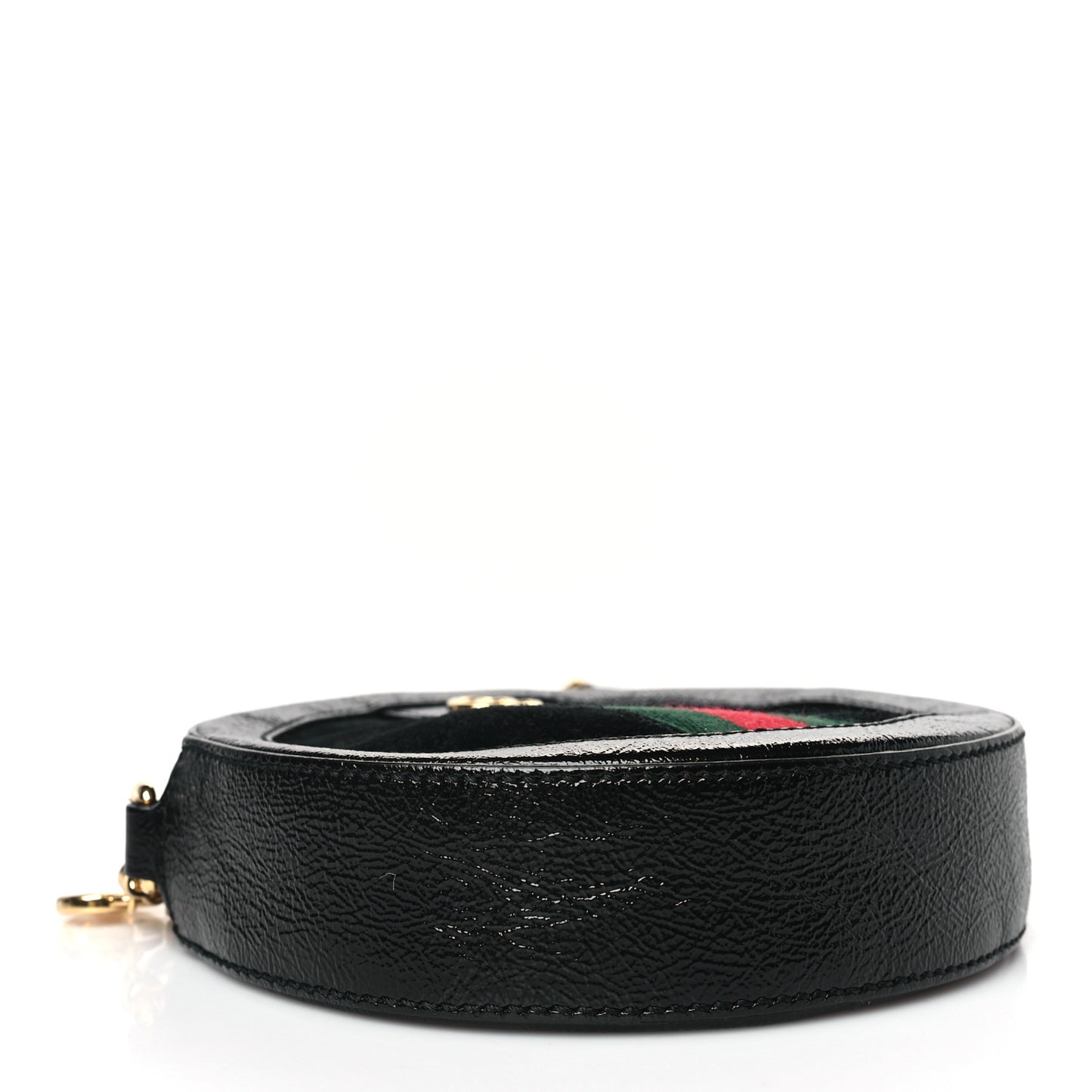 Suede Patent Web Mini Ophidia Round Shoulder Bag Black