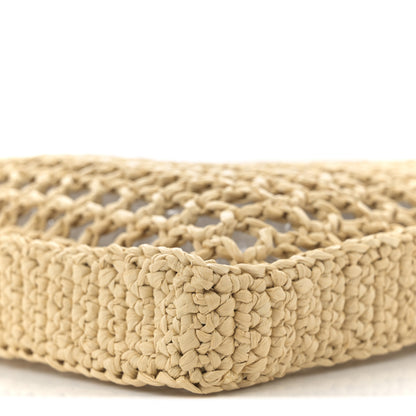 Prada Yarn Raffia Effect Crochet Logo Embroidered Tote Bag Naturale 8 of 8