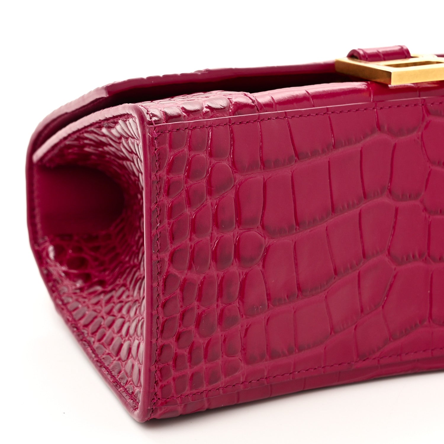 Balenciaga Shiny Calfskin Crocodile Embossed Small Hourglass Top Handle Bag Raspberry 9 of 10