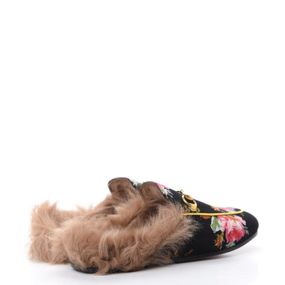 Gucci Velvet Fur Floral Womens Princetown Slippers 36 Black 4 of 10