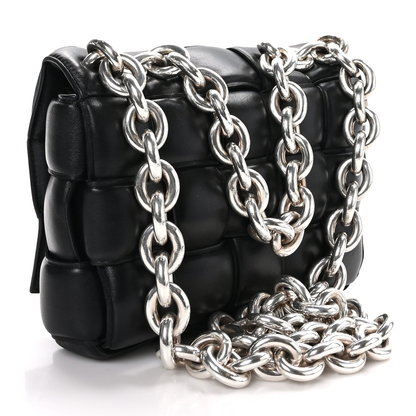 Lambskin Maxi Intreccio Padded Chain Cassette Crossbody Bag Black