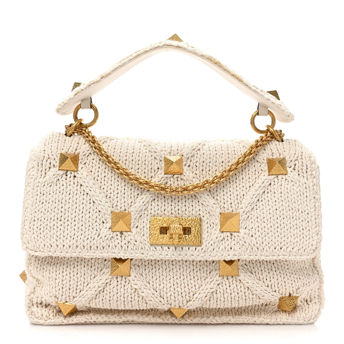 Knit Large Roman Stud Shoulder Bag Ecru