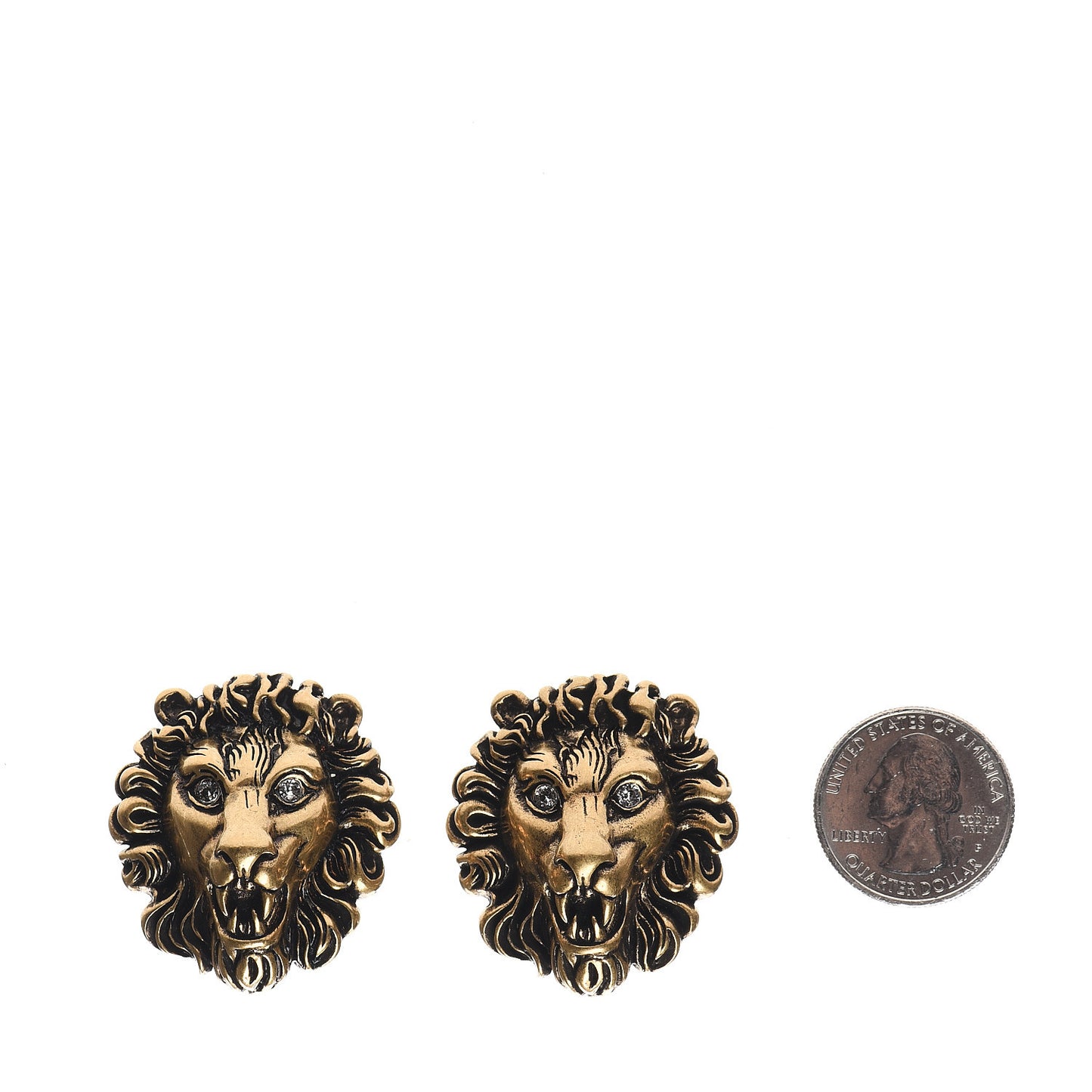 Metal Crystal Lion Clip On Earrings Aged Gold