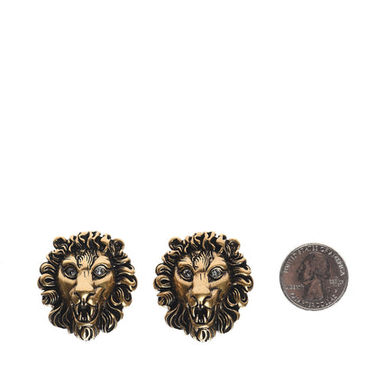 Gucci Metal Crystal Lion Clip On Earrings Aged Gold 2 of 4