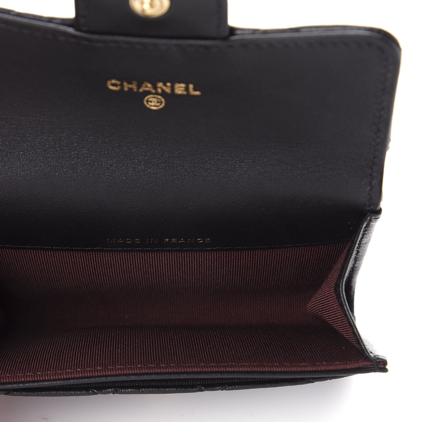 Lambskin Quilted Flap Card Holder Black