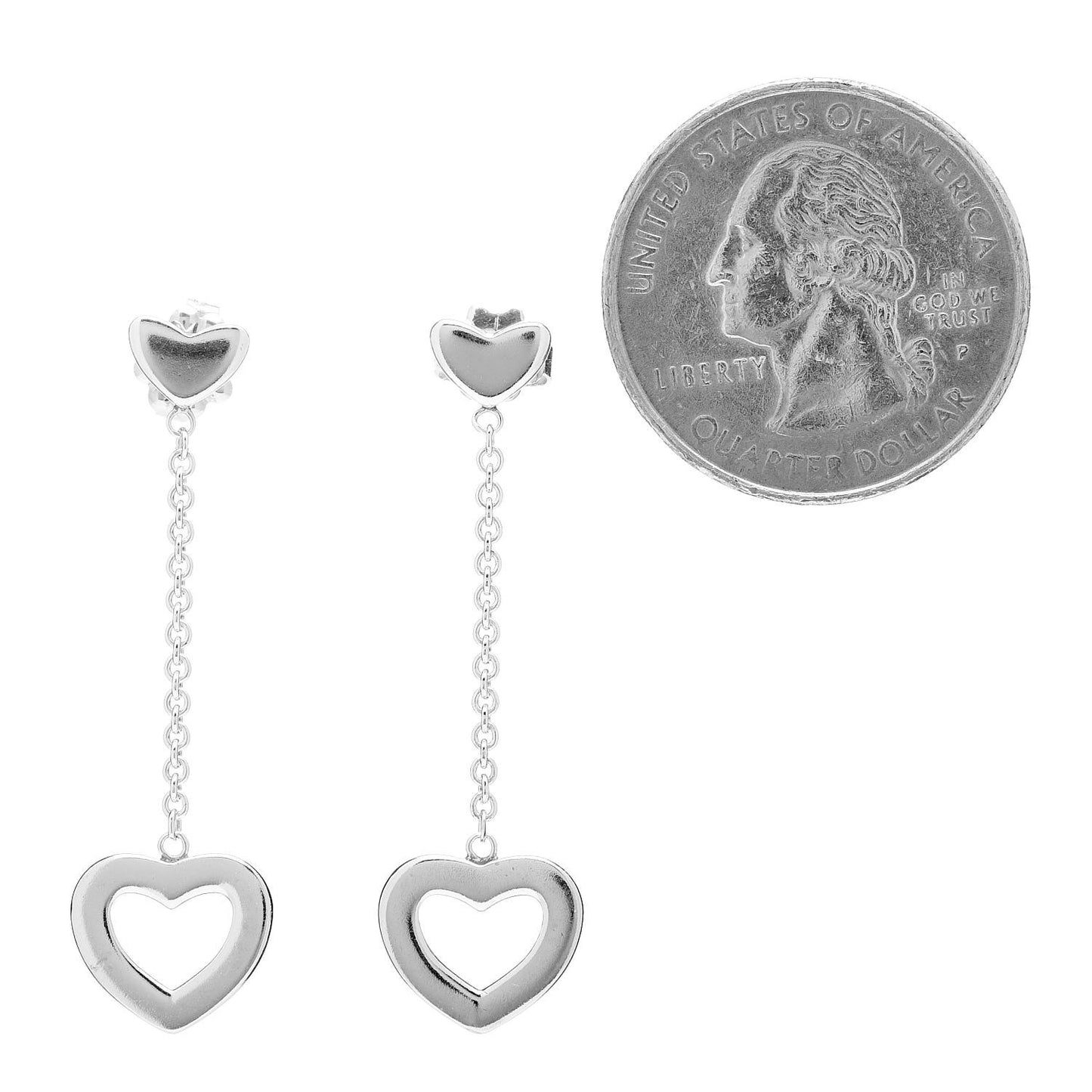 Sterling Silver Double Heart Drop Earrings