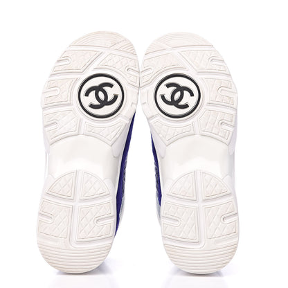 Chanel Nylon Lambskin Suede Calfskin Womens Logo Sneakers 39 Blue Coral 5 of 9