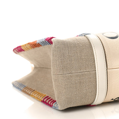 Chloe Linen Canvas Calfskin Blanket Stitched Medium Woody Ribbon Tote White Multicolor 8 of 10