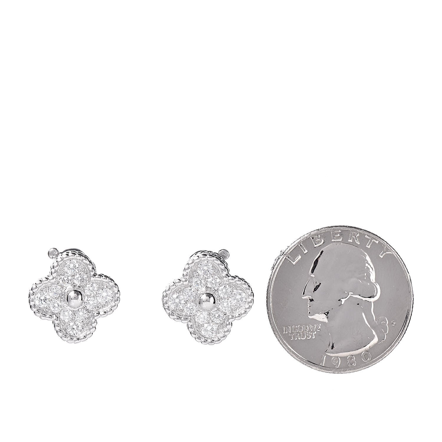 Van Cleef & Arpels 18K White Gold Diamond Vintage Alhambra Earrings 2 of 4