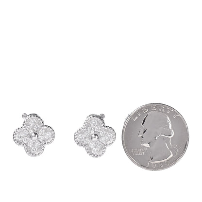 Van Cleef & Arpels 18K White Gold Diamond Vintage Alhambra Earrings 2 of 4