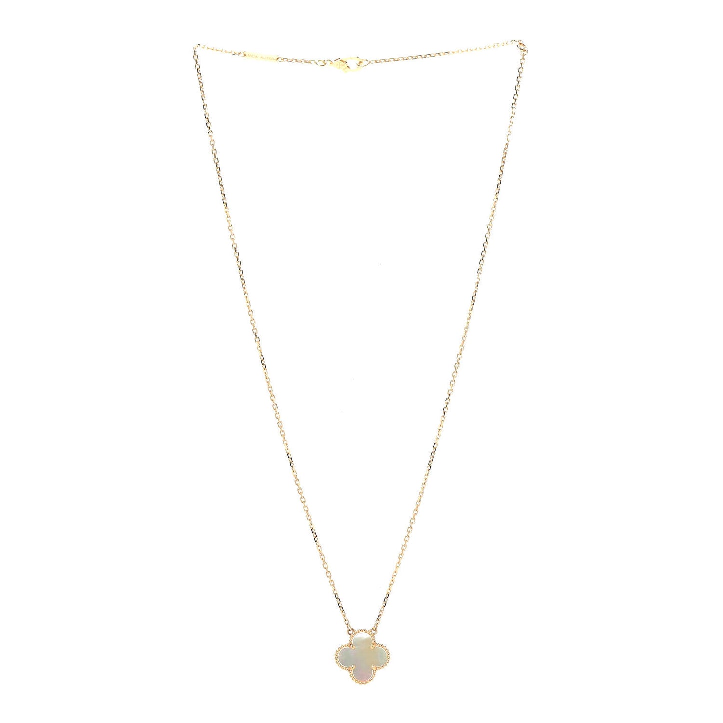 18K Yellow Gold Mother of Pearl Vintage Alhambra Pendant Necklace