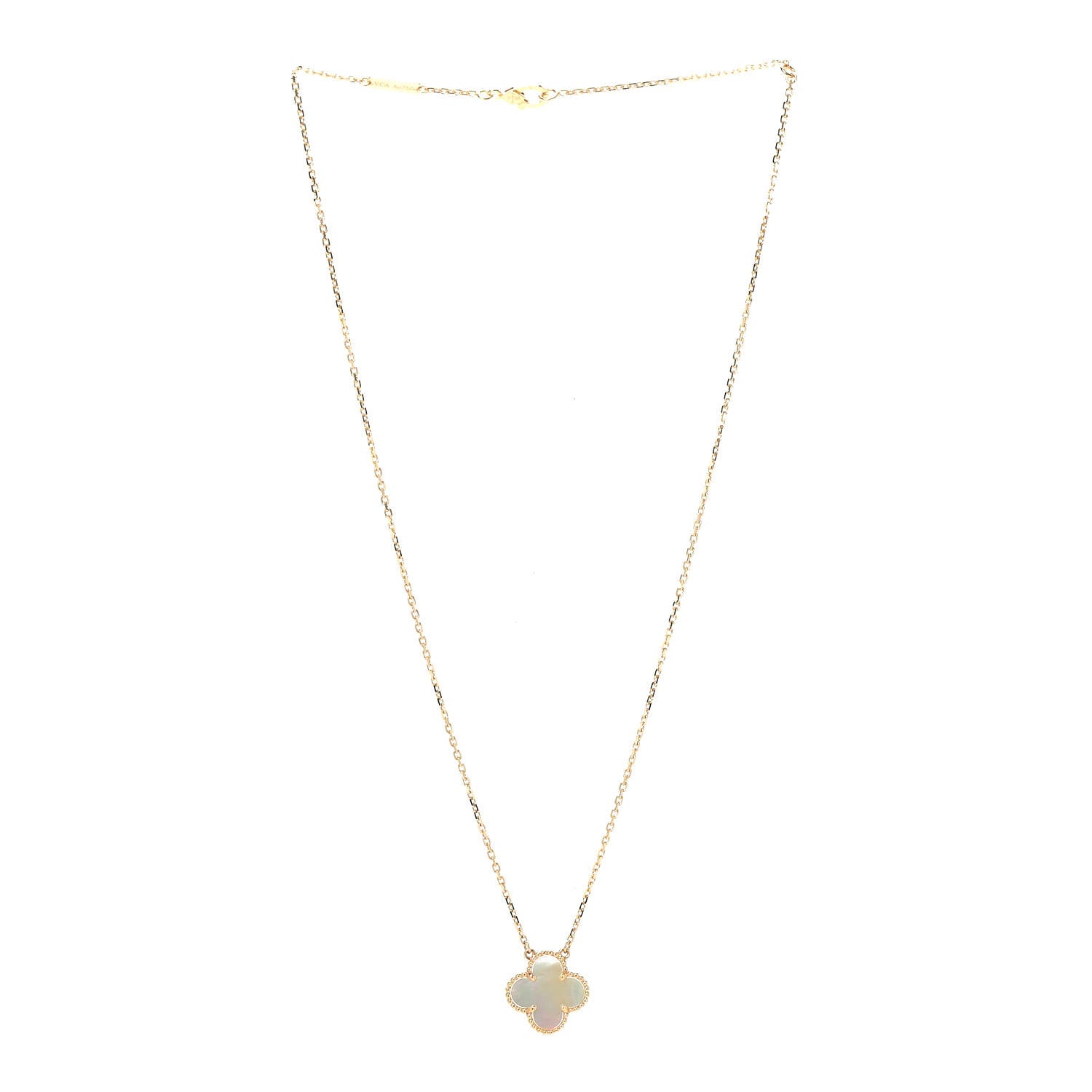 Van Cleef & Arpels 18K Yellow Gold Mother of Pearl Vintage Alhambra Pendant Necklace 3 of 6