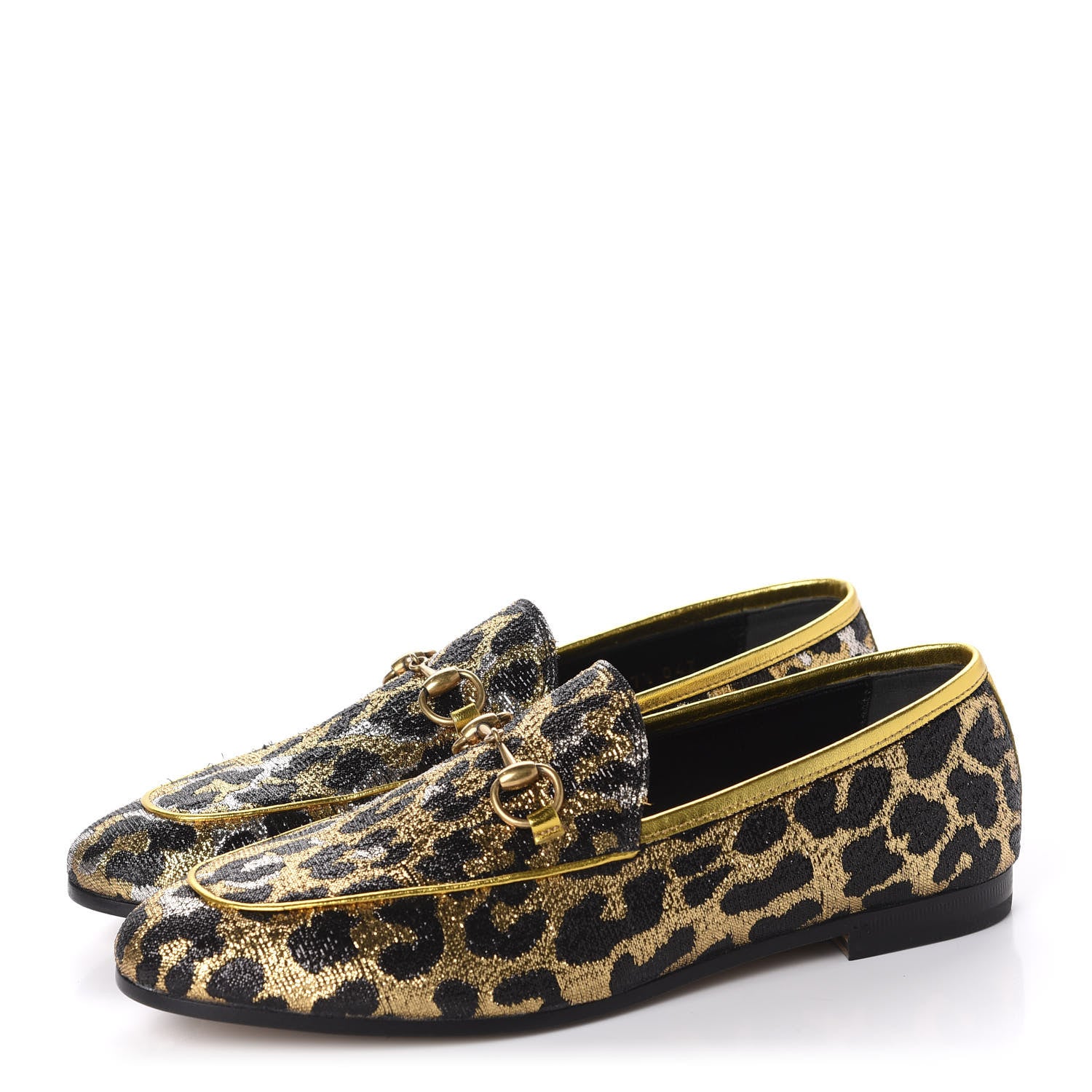 Gucci Jacquard Leopard Print Horsebit Womens Jordaan Loafers 37.5 Gold 3 of 11