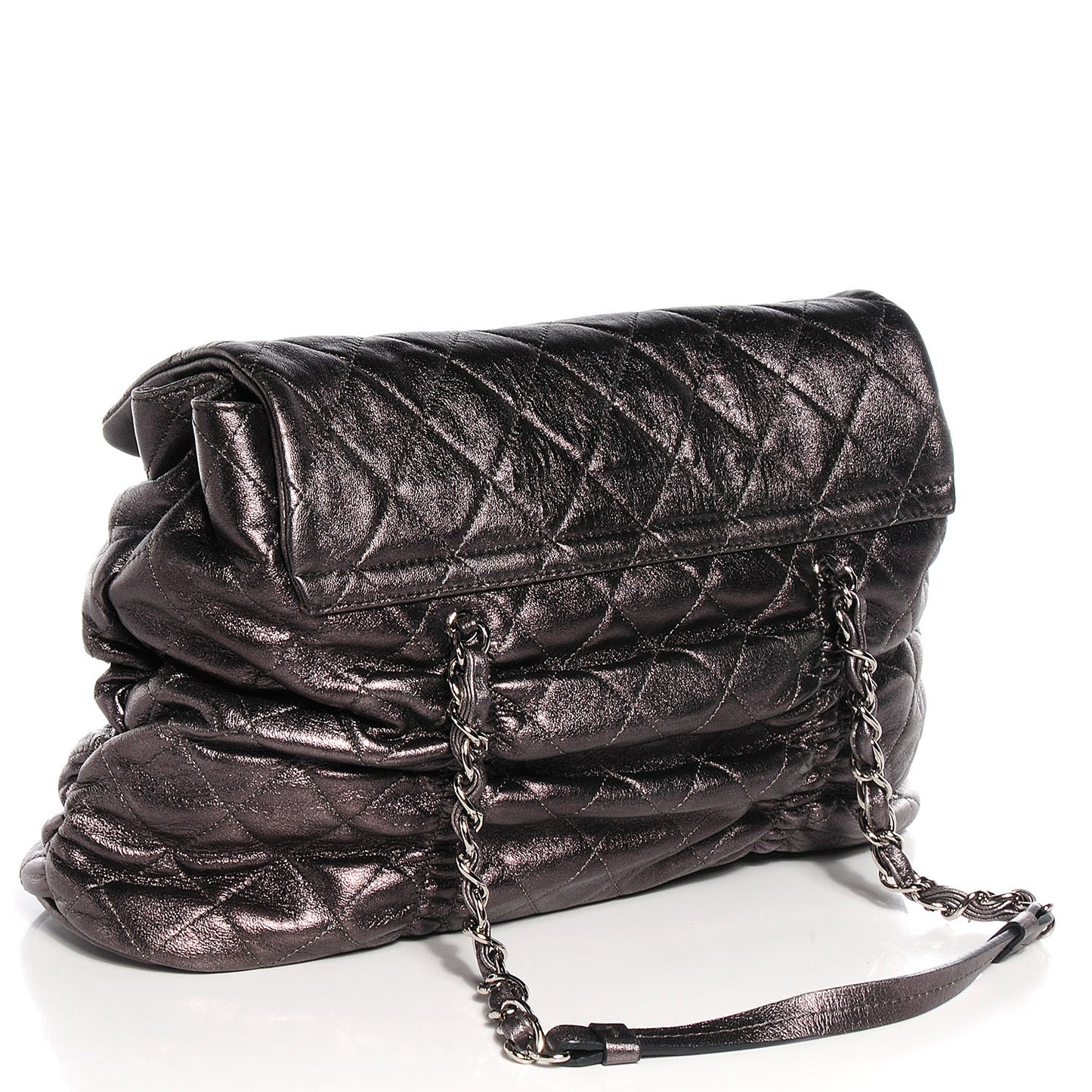 Metallic Lambskin Quilted Sharpei Flap Dark Silver