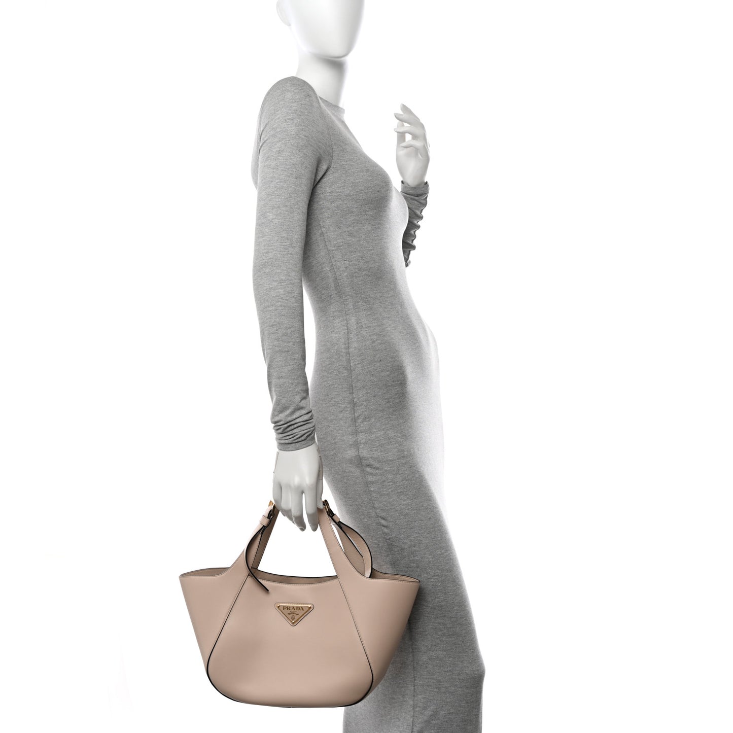 City Calfskin Metal Triangle Logo Tote Travertino
