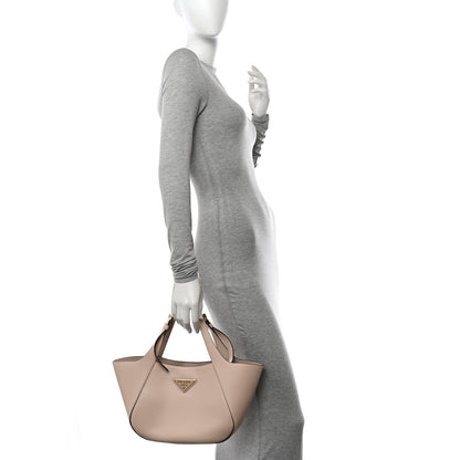 Prada City Calfskin Metal Triangle Logo Tote Travertino 2 of 10