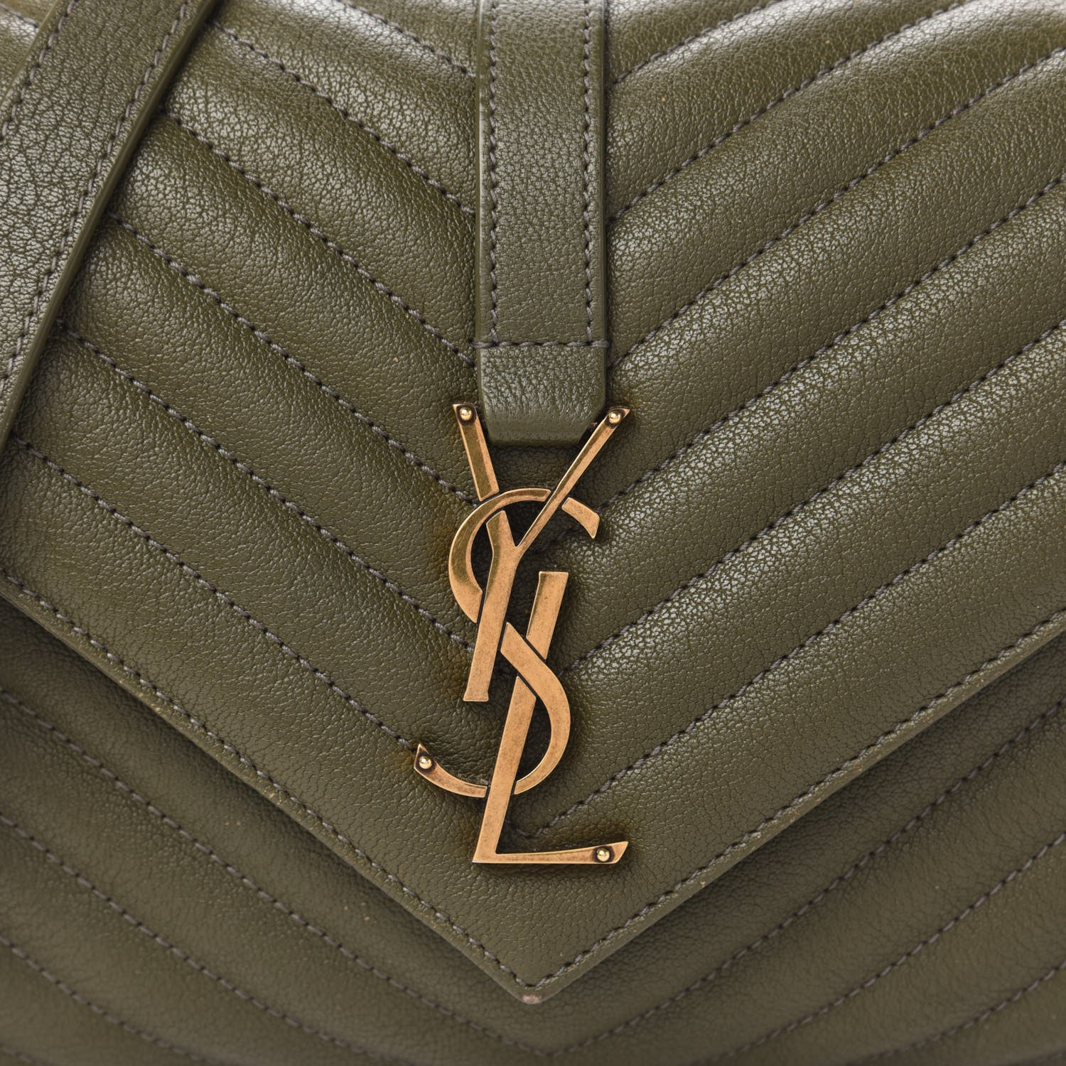 Saint Laurent Sheepskin Matelasse Chevron Monogram Medium College Bag Military Green 9 of 9