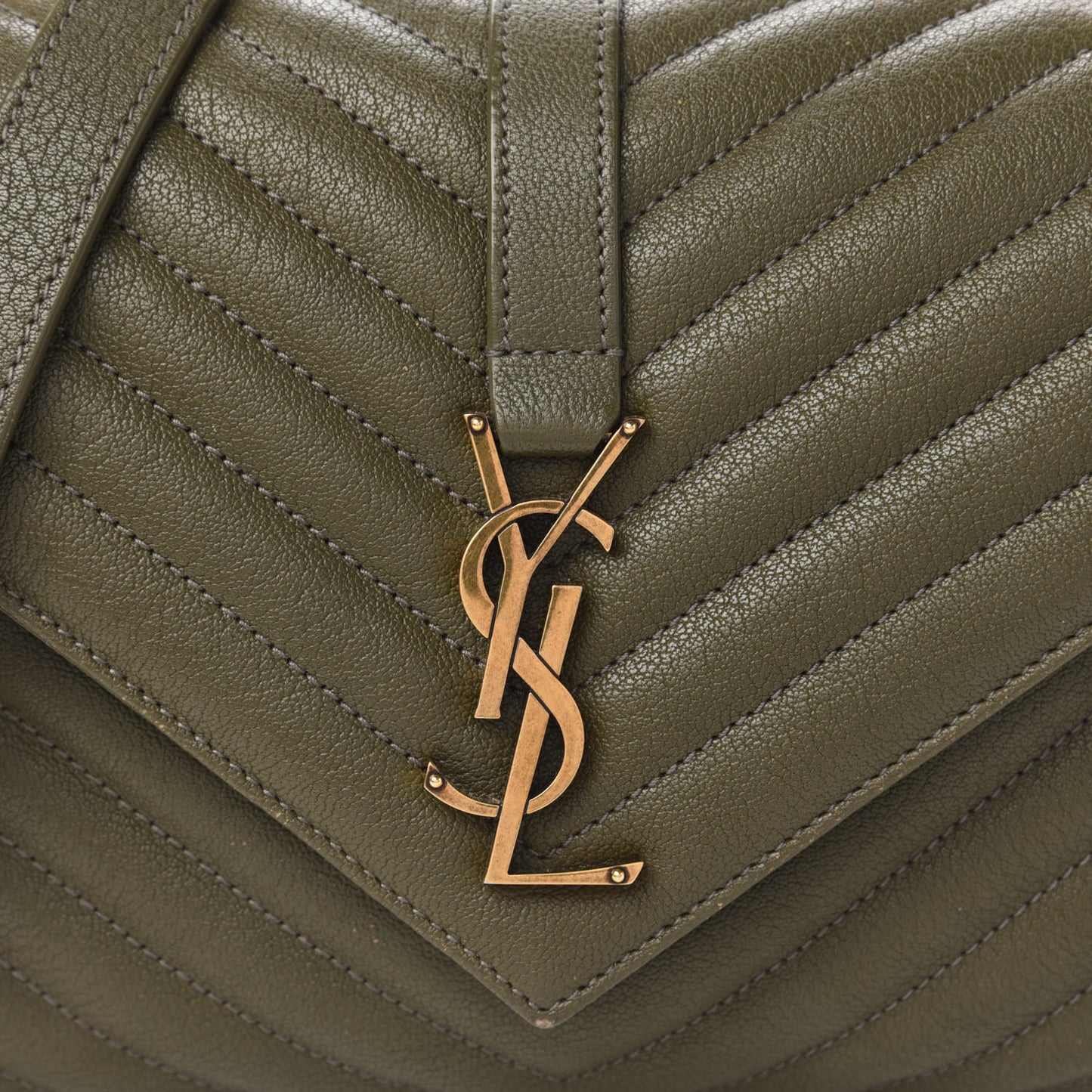 Sheepskin Matelasse Chevron Monogram Medium College Bag Military Green