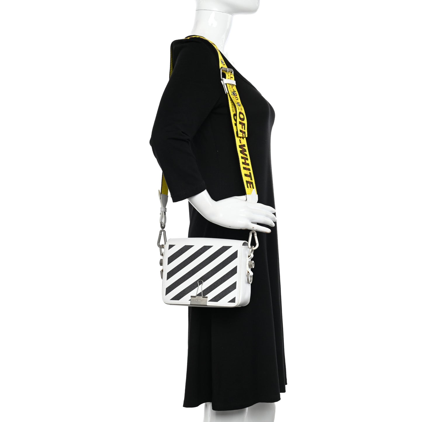 Calfskin Diag Striped Belt Bag Crossbody White Black