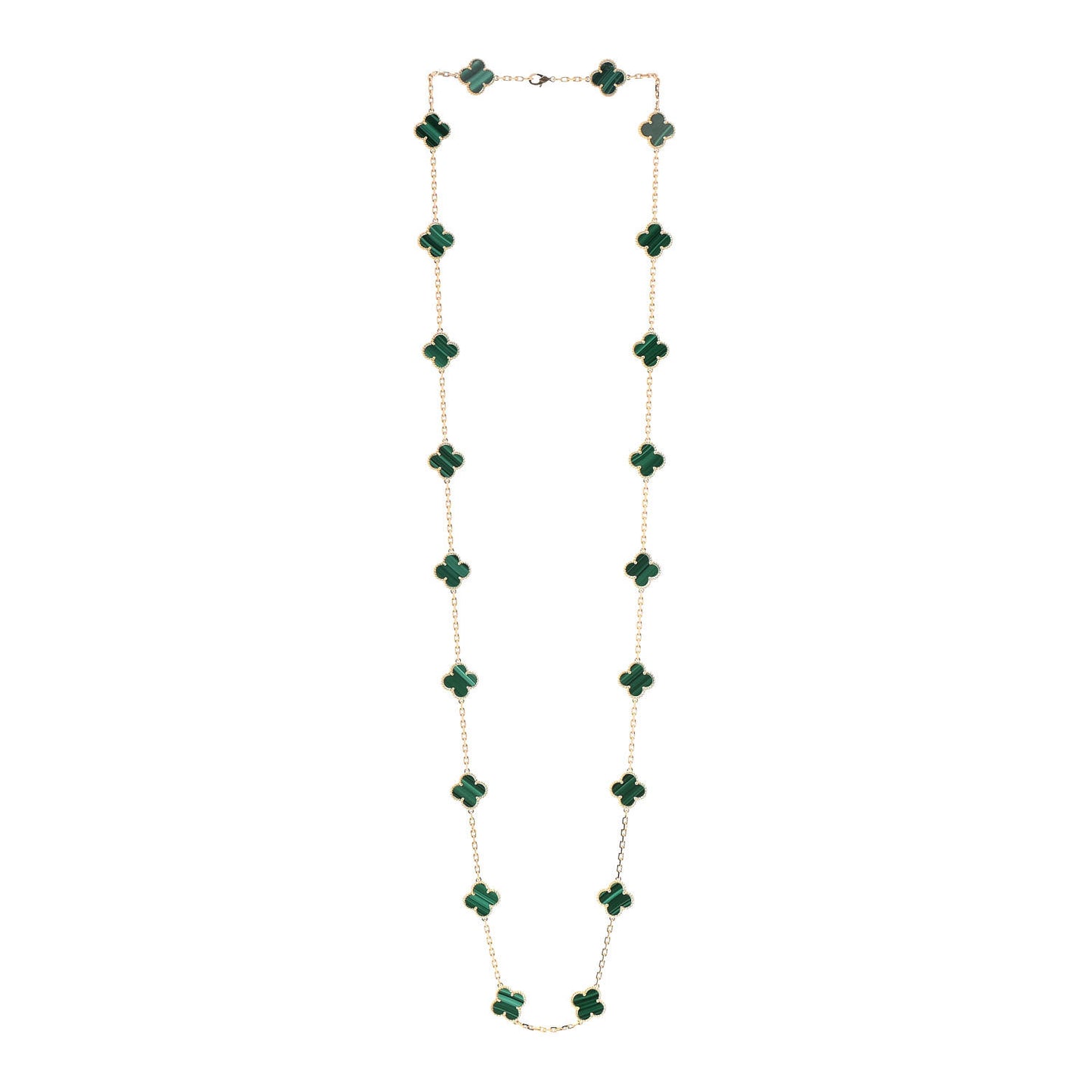18K Yellow Gold Malachite 20 Motifs Vintage Alhambra Necklace