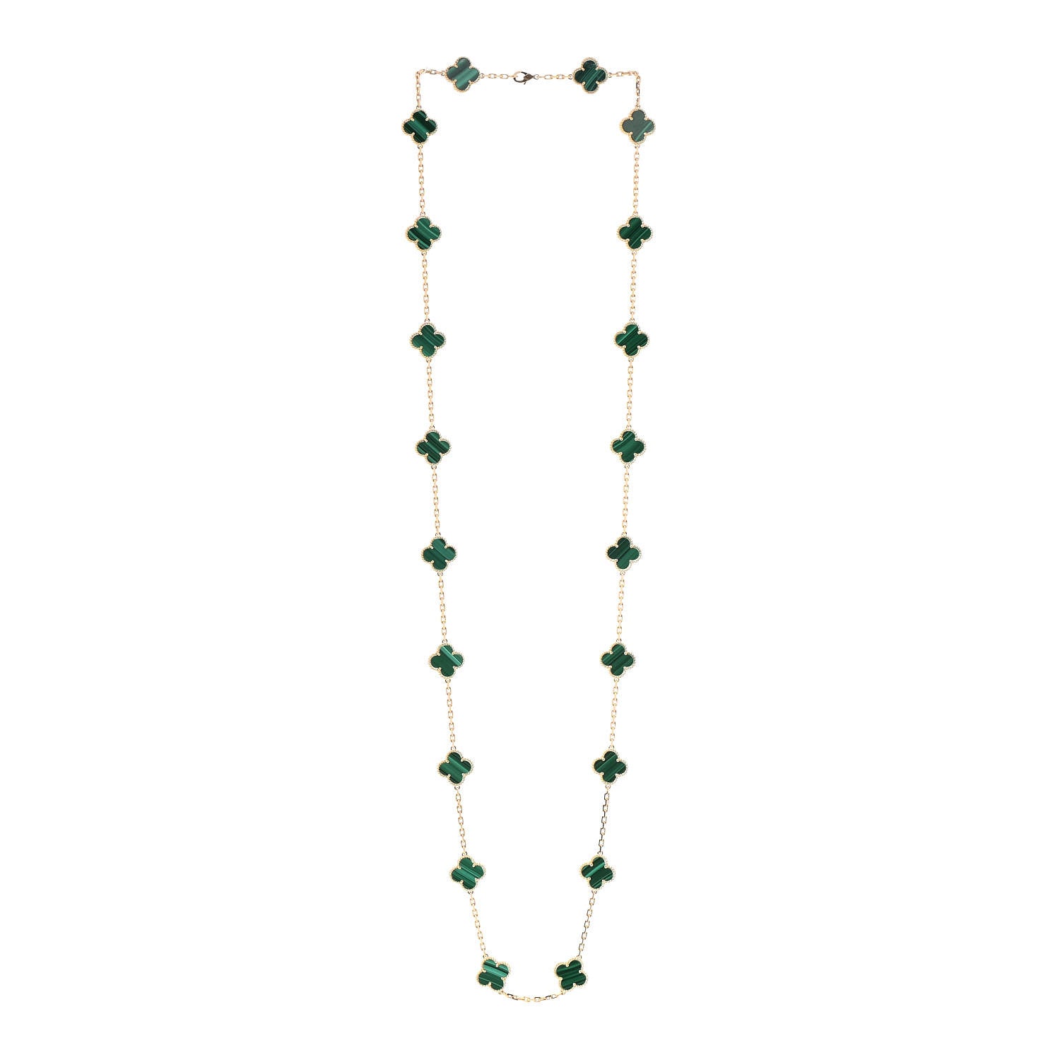Van Cleef & Arpels 18K Yellow Gold Malachite 20 Motifs Vintage Alhambra Necklace 3 of 6