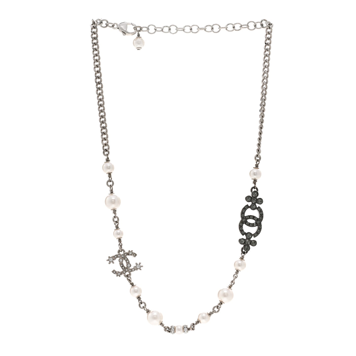 Pearl Crystal CC Choker Necklace Ruthenium White