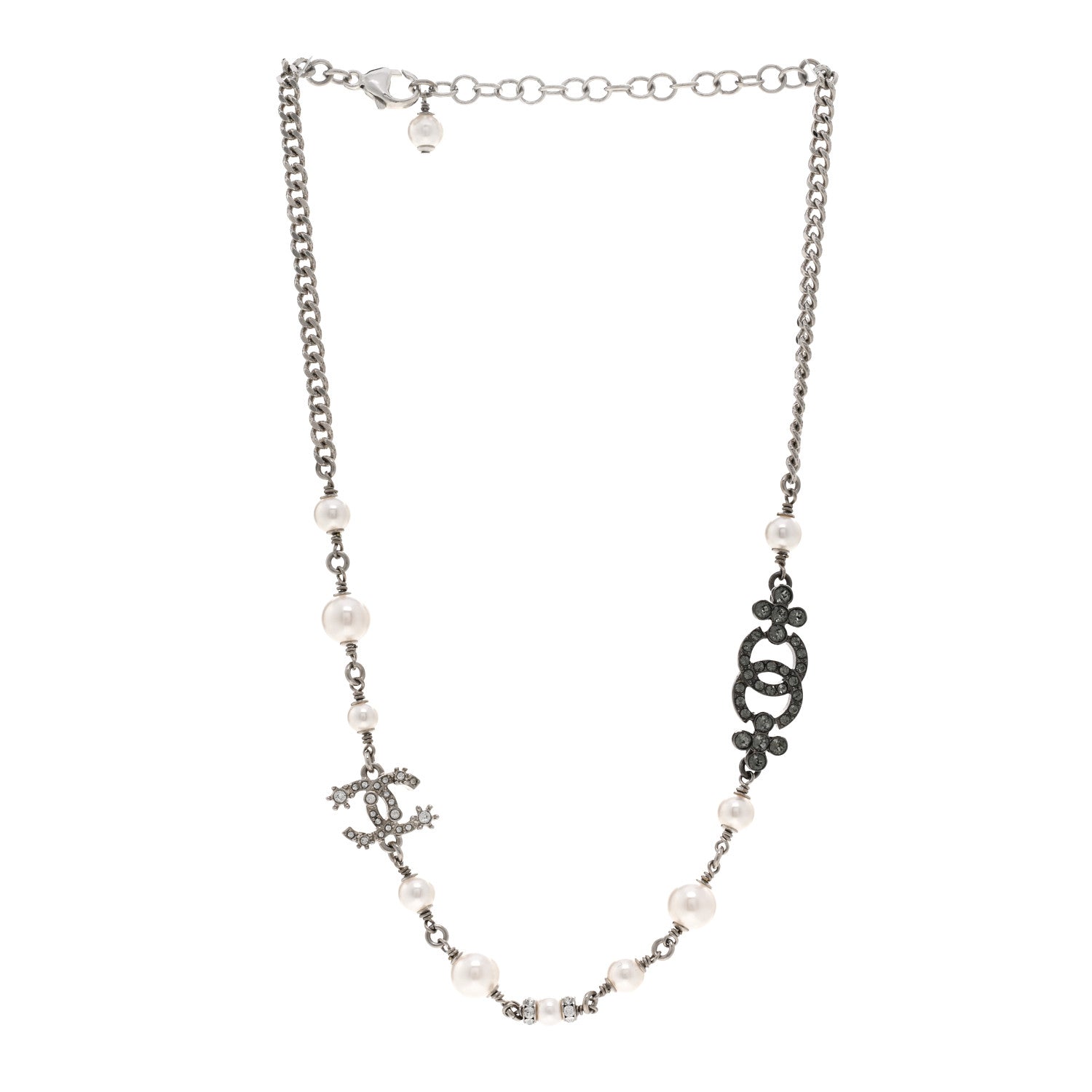 Chanel Pearl Crystal CC Choker Necklace Ruthenium White 3 of 5