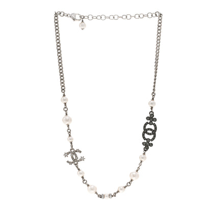 Chanel Pearl Crystal CC Choker Necklace Ruthenium White 3 of 5