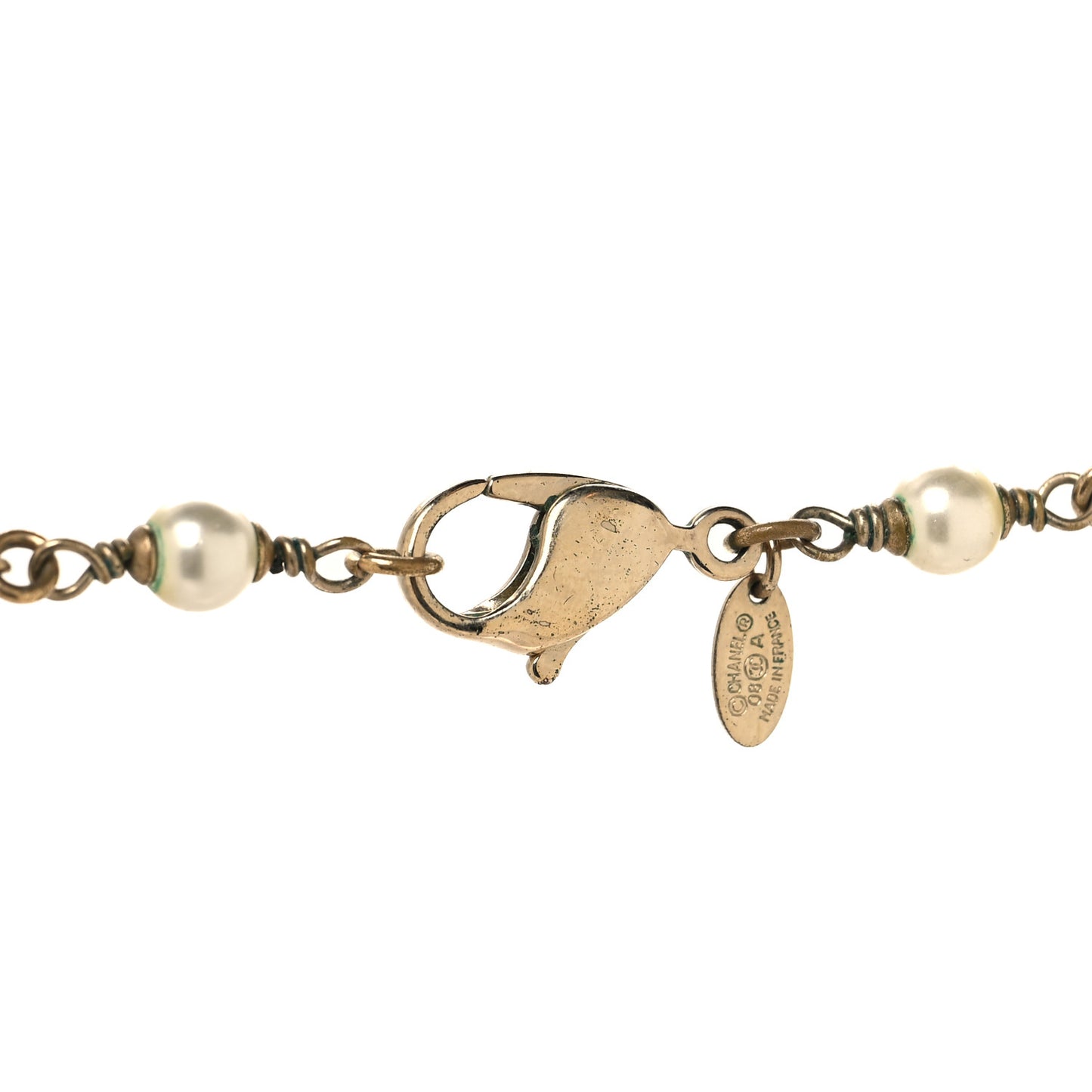 Pearl CC Long Necklace Light Gold