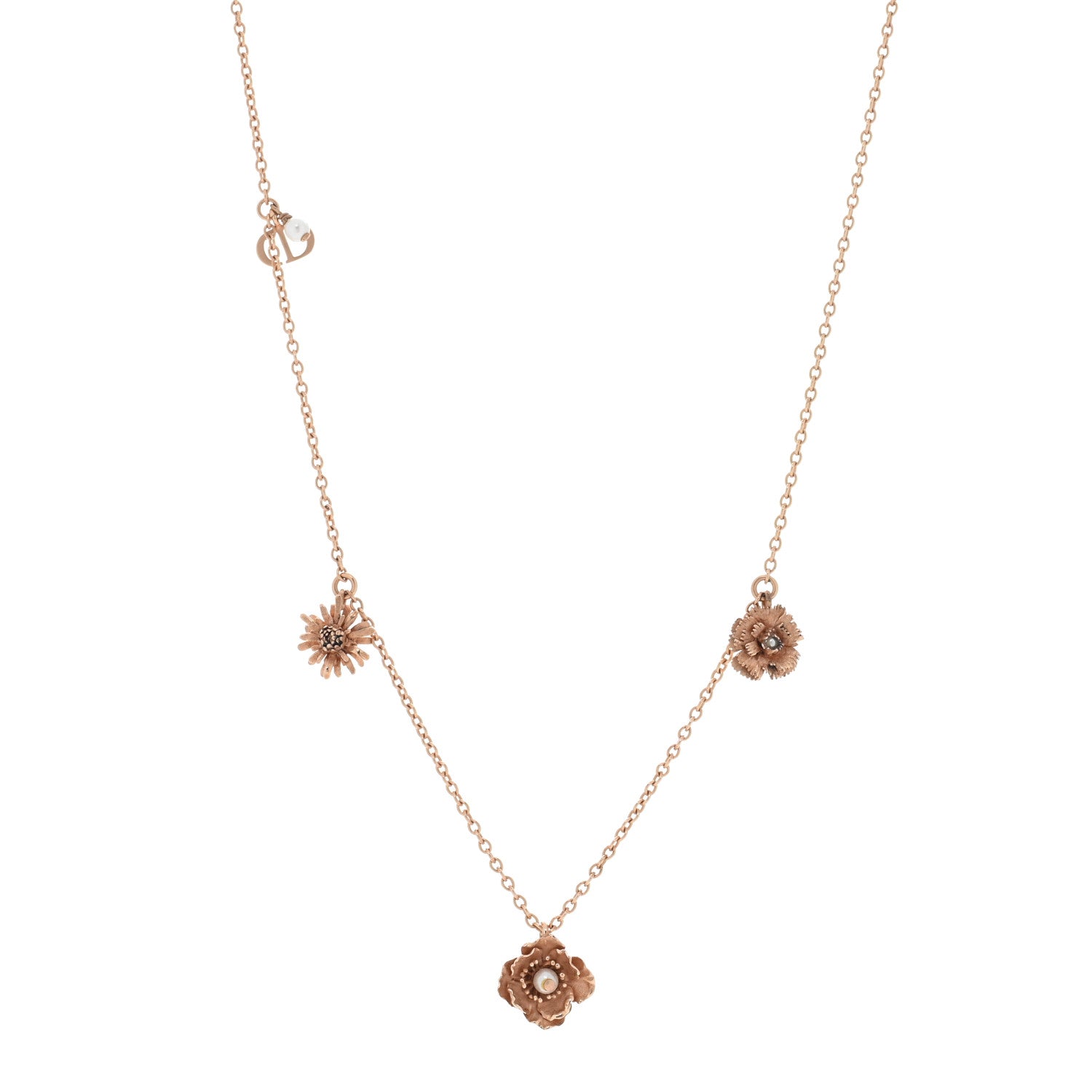 Christian Dior Metal Pearl Flower Daisy Necklace Gold 1 of 5
