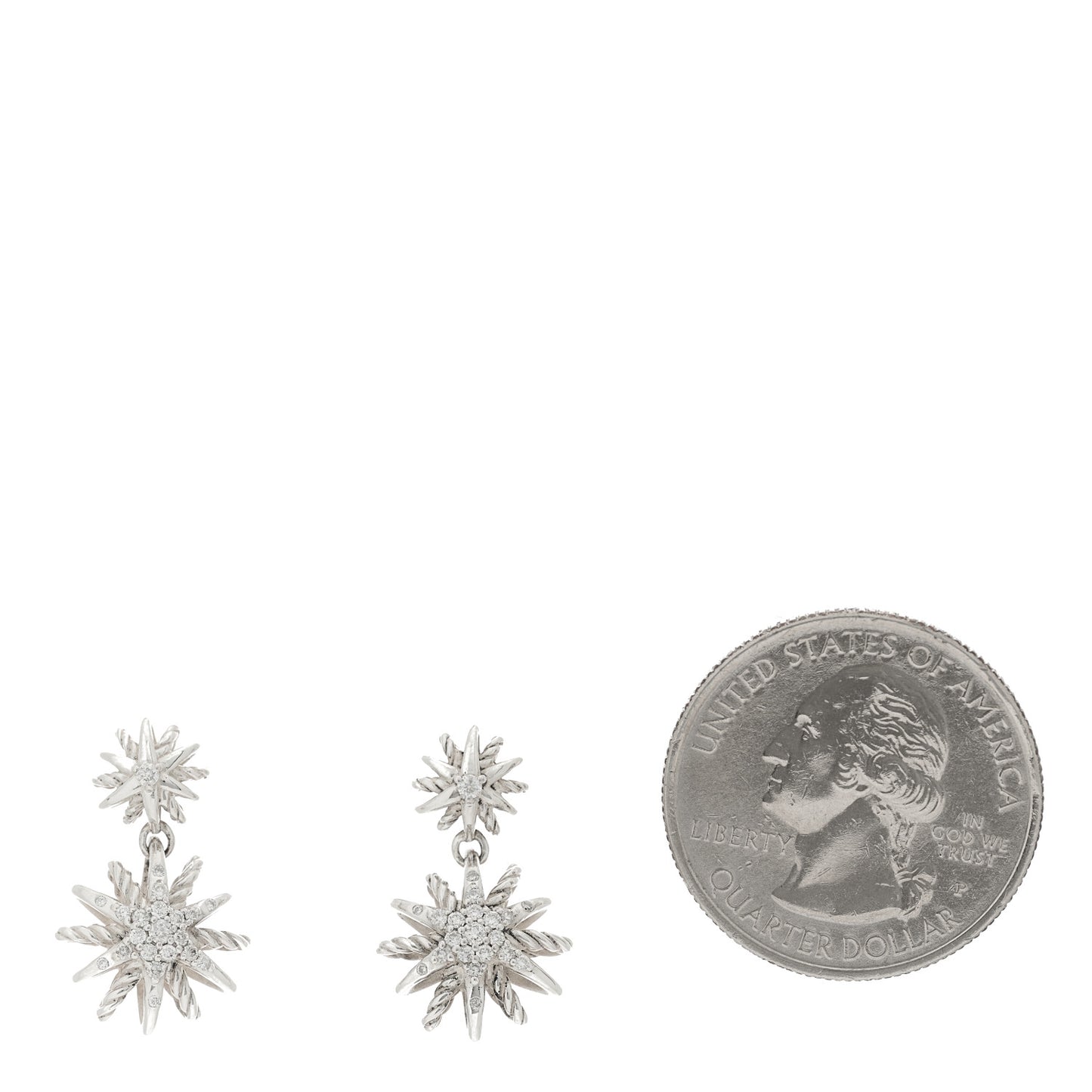 Sterling Silver Diamond Starburst Double Drop Earrings