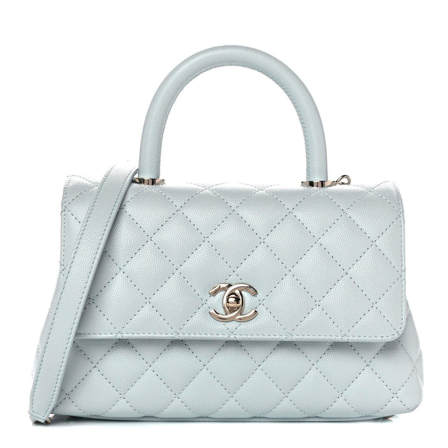Caviar Quilted Mini Coco Handle Flap Light Blue