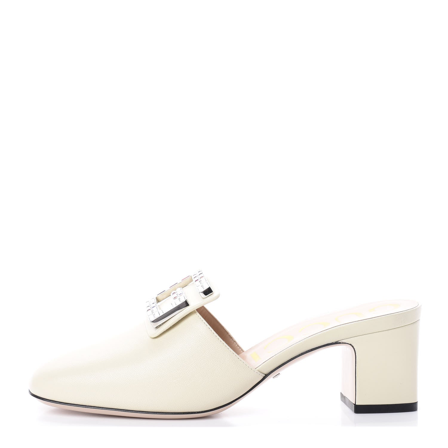 Gucci Malaga Kid Crystal Square G Madelyn Mules 38 Vintage White 1 of 7