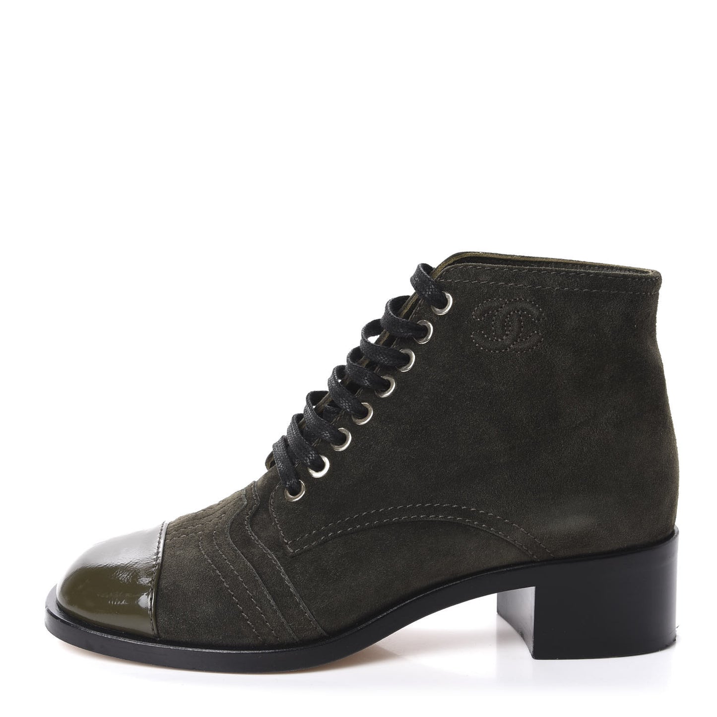 Suede Patent CC Lace Up Boots 35.5 Green