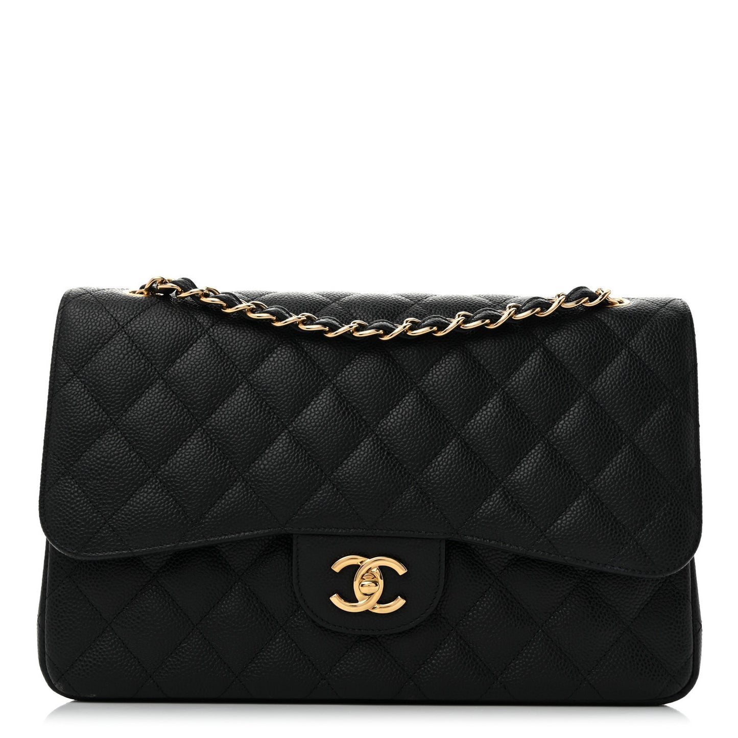 Caviar Quilted Jumbo Double Flap Black