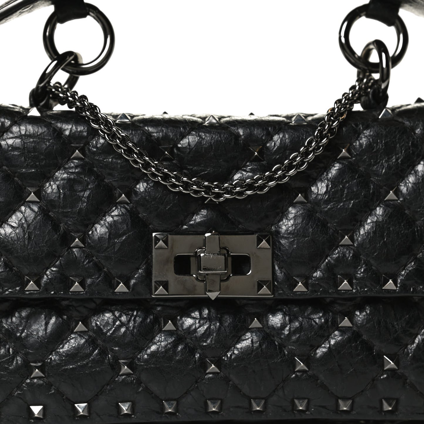 Craquele Nappa Small Rockstud Spike Shoulder Bag Black