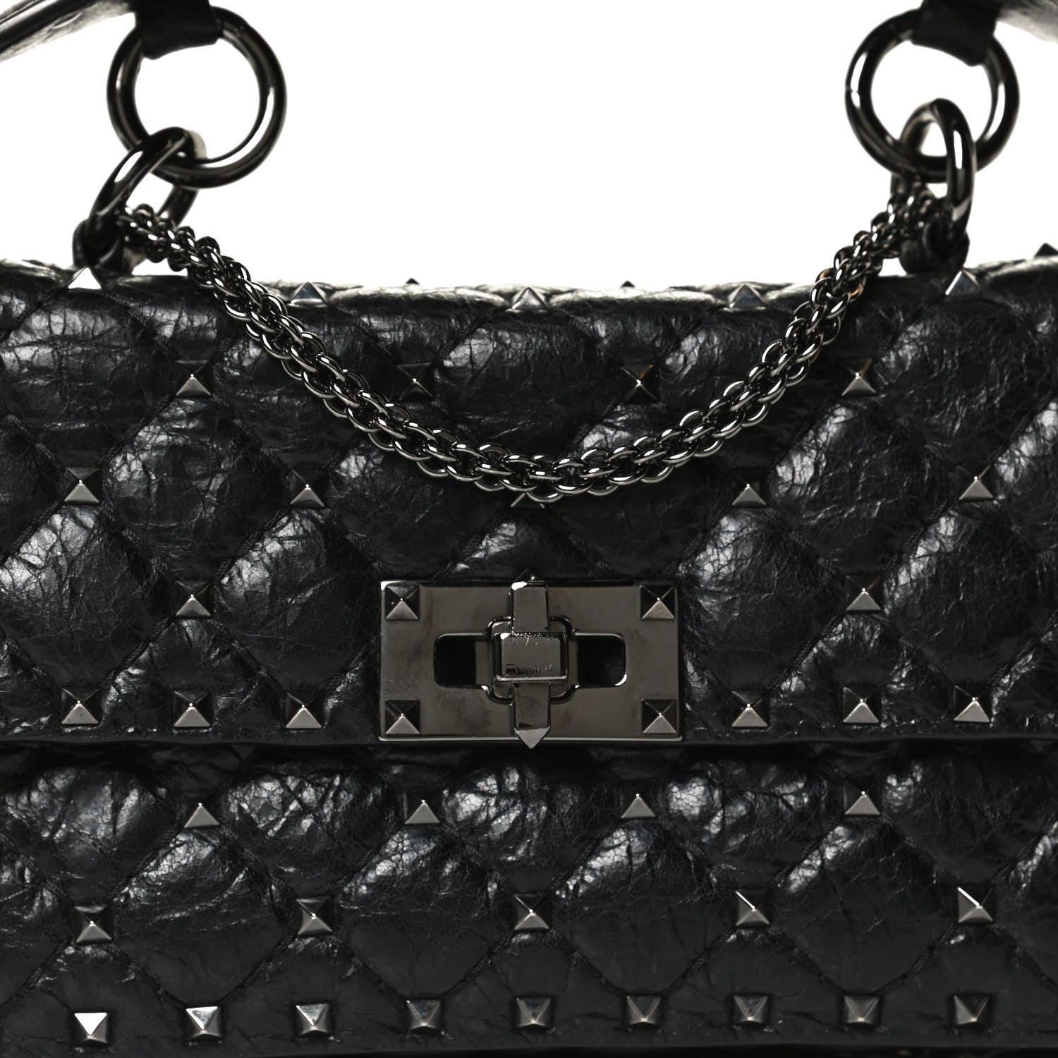 Valentino Garavani Craquele Nappa Small Rockstud Spike Shoulder Bag Black 6 of 10