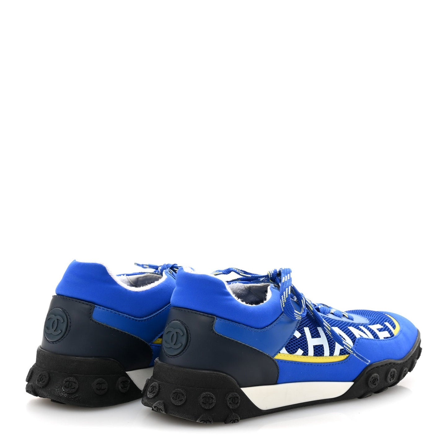 Calfskin Mesh Lycra Womens Logo Sneakers 38 Royal Blue