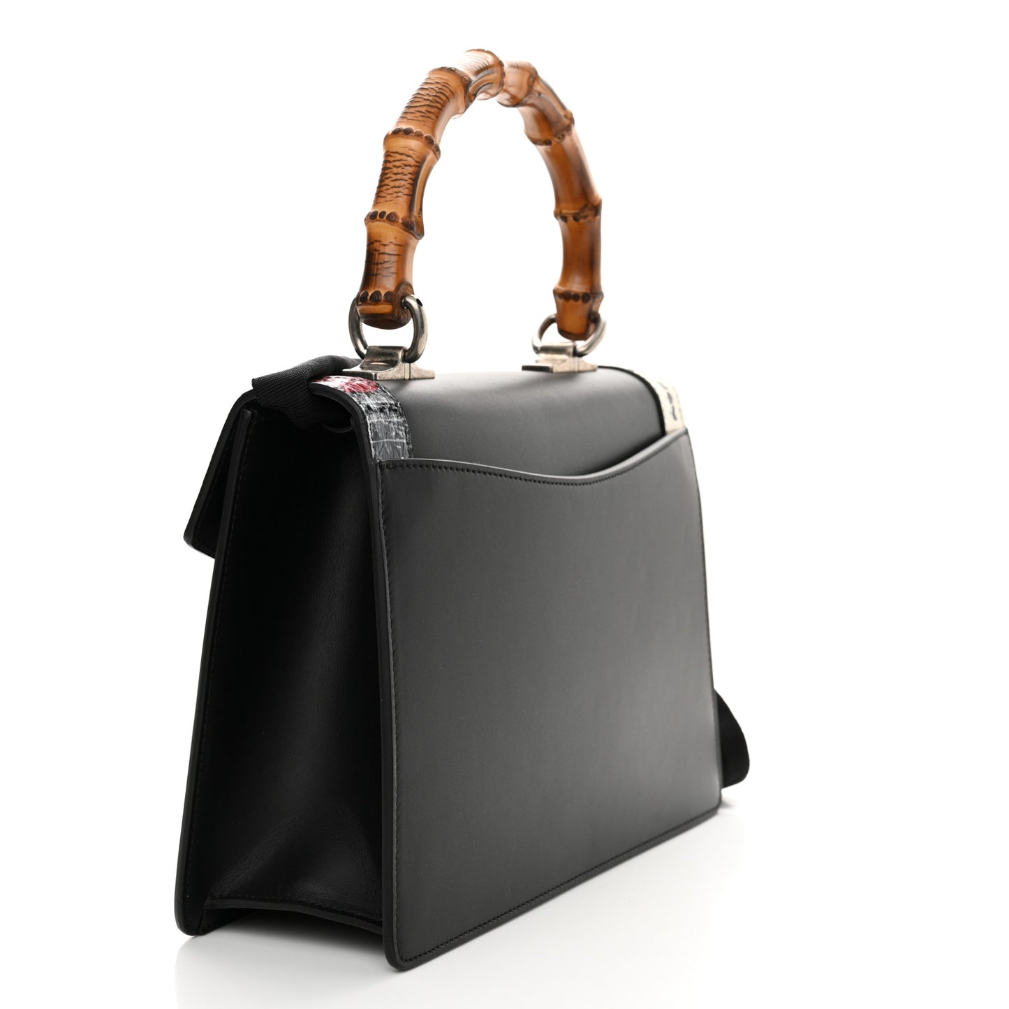 Calfskin Snakeskin Small Lilith Top Handle Bag Black