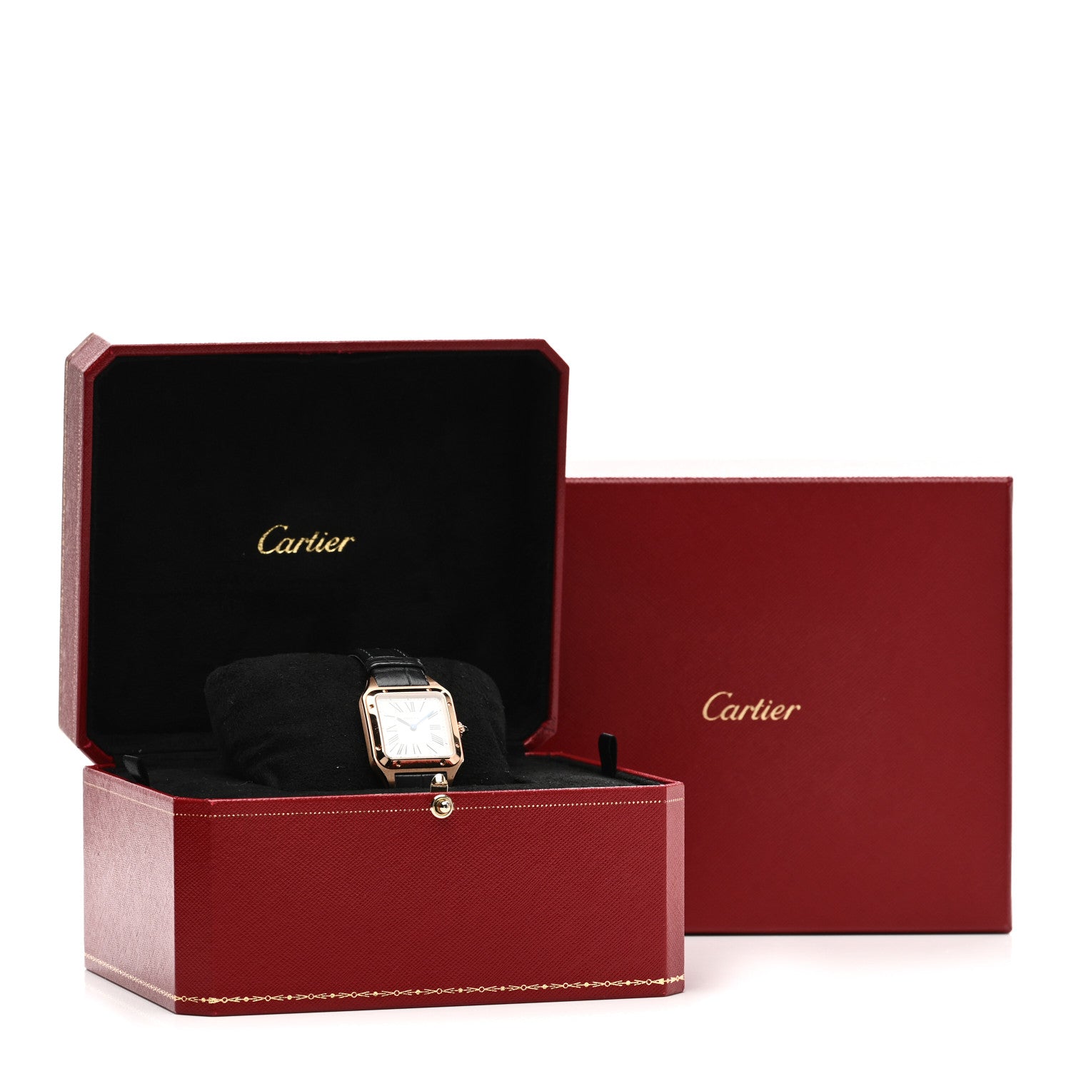 Cartier 18K Pink Gold Alligator 27.5mm Santos Dumont Quartz Watch 5 of 5