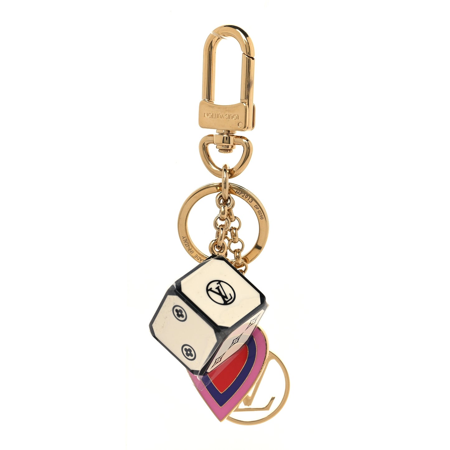 Metal Resin Game On Dice and Heart Charm Key Holder Gold
