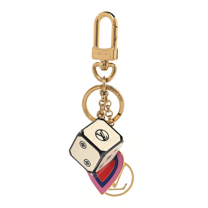 Louis Vuitton Metal Resin Game On Dice and Heart Charm Key Holder Gold 1 of 4