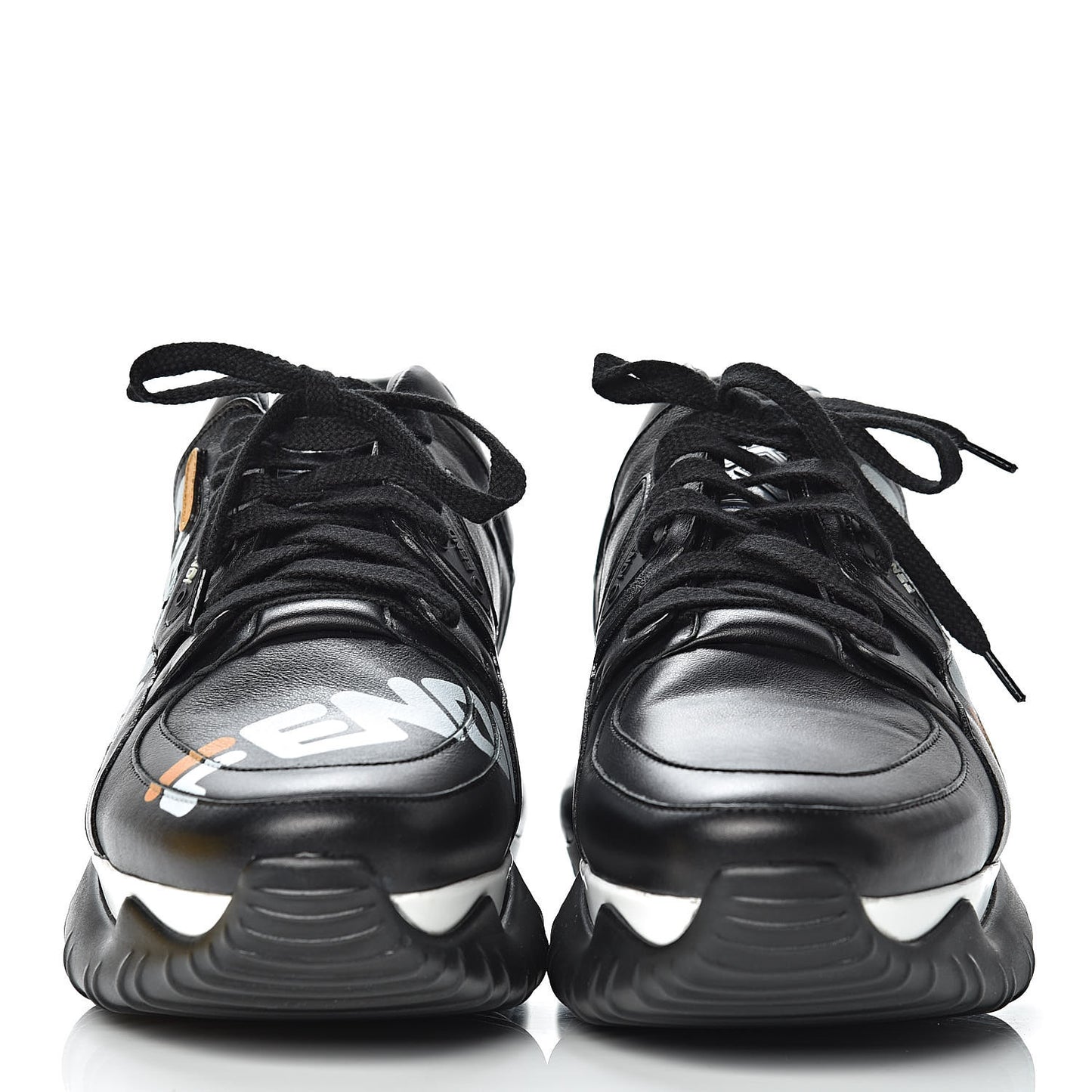 X FILA Vitello Mania Painted Mens Chunky Sneakers 9 Black Zucca White Ice
