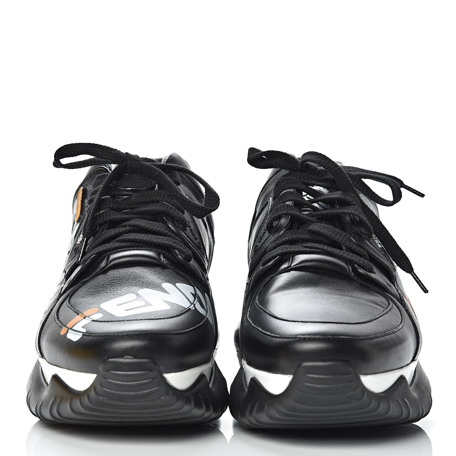 Fendi X FILA Vitello Mania Painted Mens Chunky Sneakers 9 Black Zucca White Ice 2 of 10