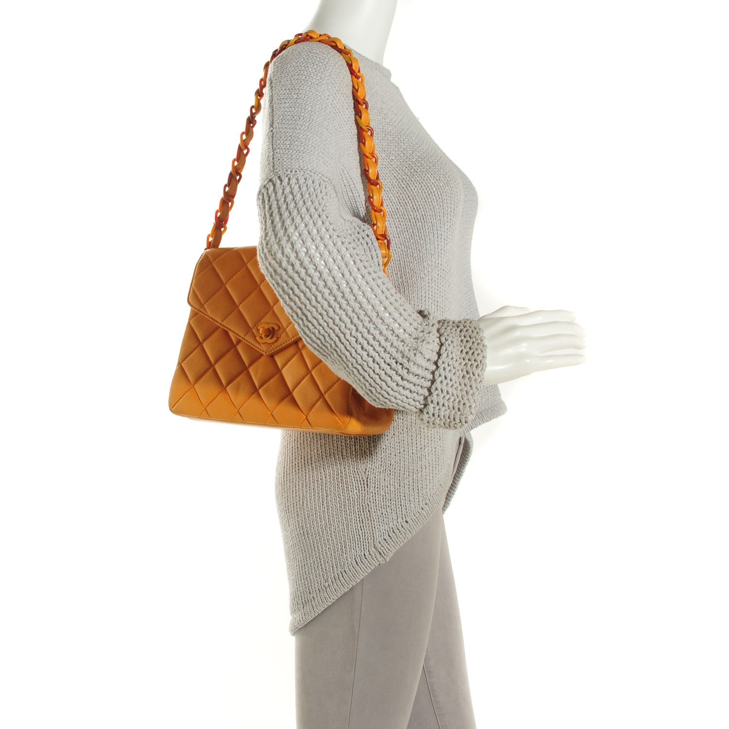 Chanel Lambskin Quilted Medium Bekko Chain Flap Mango 2 of 9
