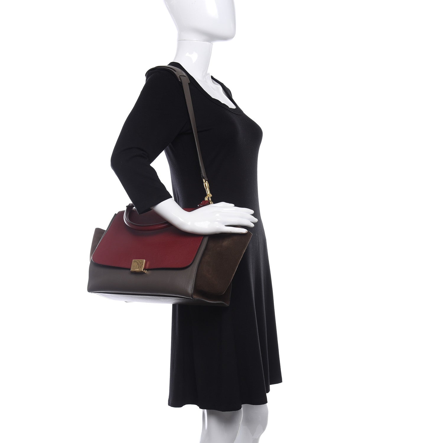Celine Calfskin Suede Medium Tri-Color Trapeze Taupe 2 of 11