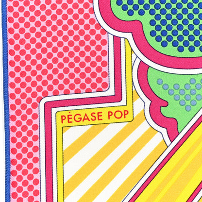 Hermes Silk Pegase Pop Pocket Square Rose Vif Vert Jaune 3 of 7