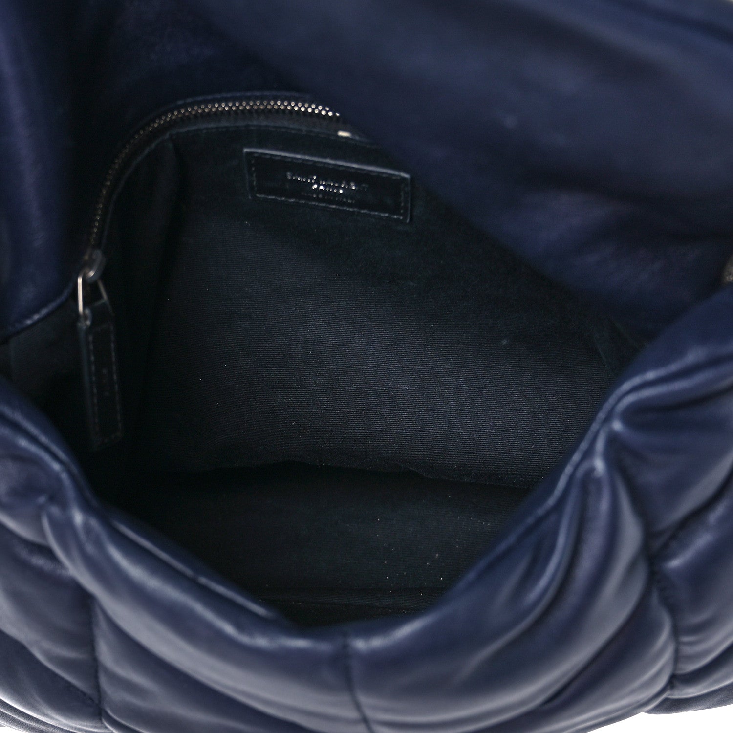 Saint Laurent Lambskin Quilted Medium Loulou Puffer Monogram Chain Satchel Navy 5 of 9