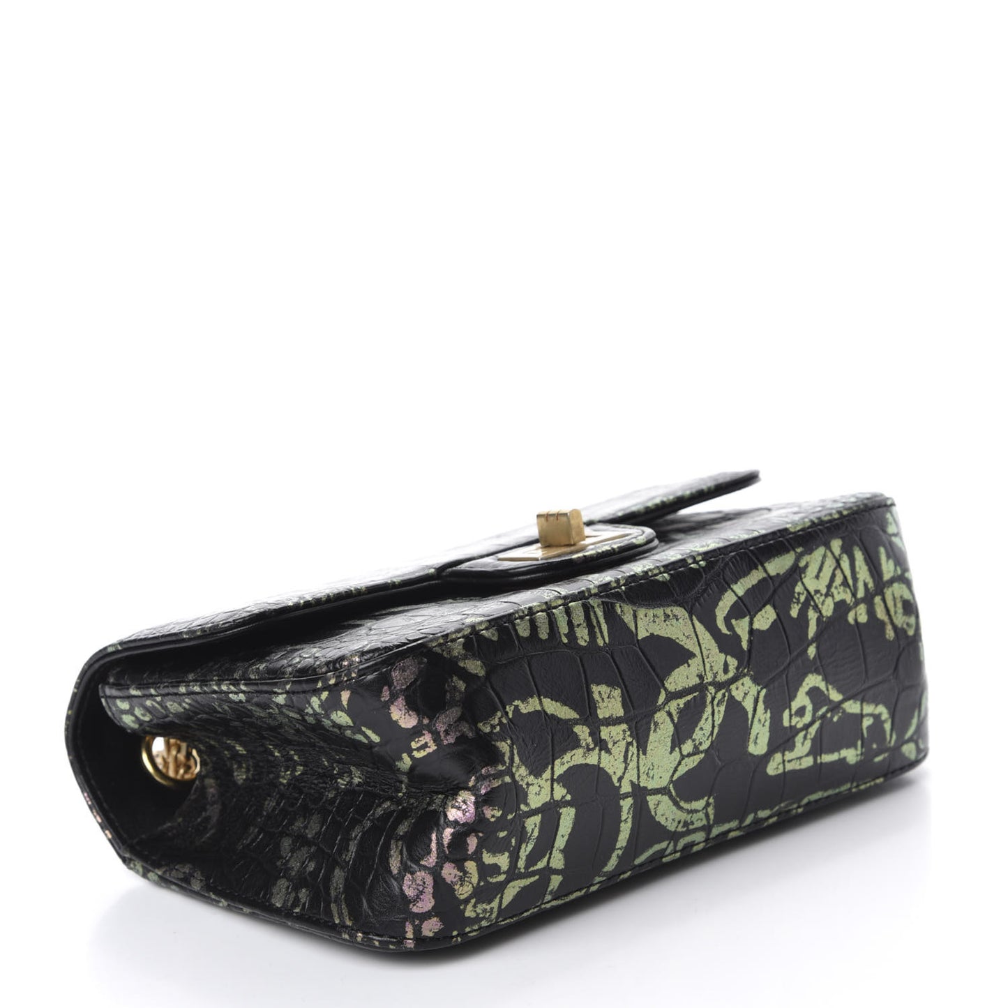 Calfskin Crocodile Embossed Graffiti 2.55 Mini Cocodile Reissue Flap Black Pink